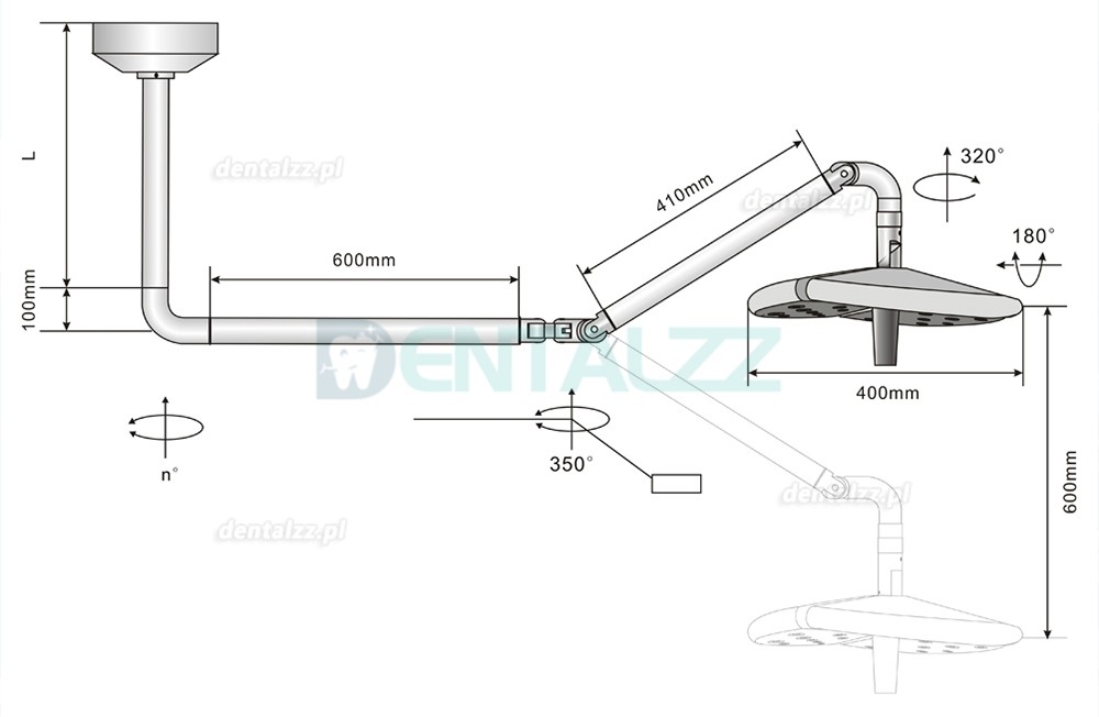 KWS KD-2036D-4 Lampa Operacyjna Stomatologiczna LED 80W Sufitowa Bezcieniowa